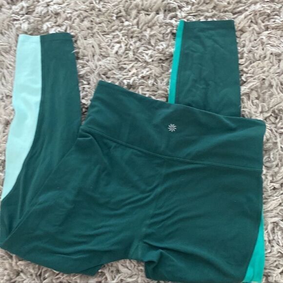 Athleta Dragonfly Green Colorblock Elation Asym 7/8 Powervita Leggings M - Picture 4 of 8